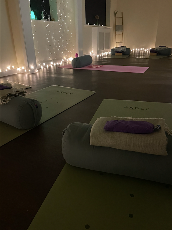 Fairy lit yoga studio 